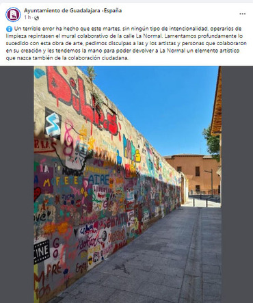 Ayto Guadalajara Facebook Panel pintura arte urbano borrado 1