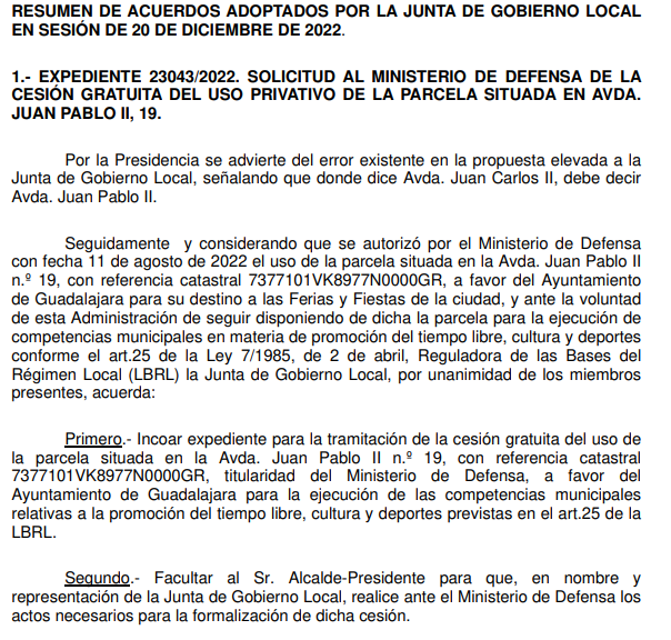 cesión gratuita de la parcela