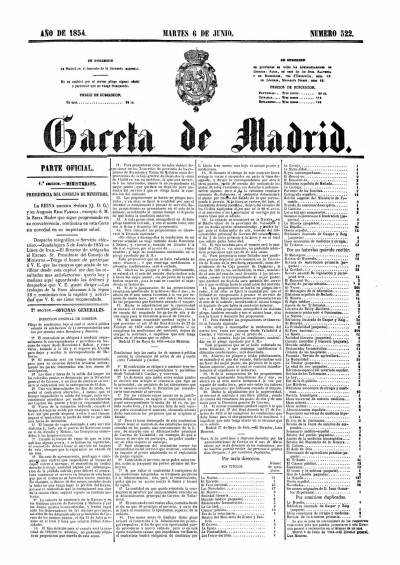 La Gaceta de Madrid 1854  primer telegrama