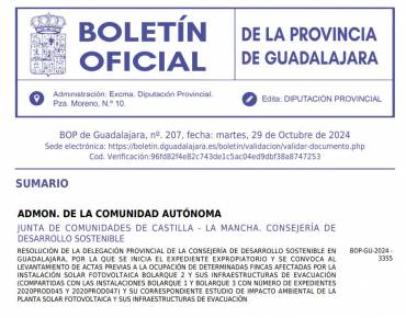 Almonacid fotovoltaica Renovalia zanjas Boletín Oficial de la Provincia