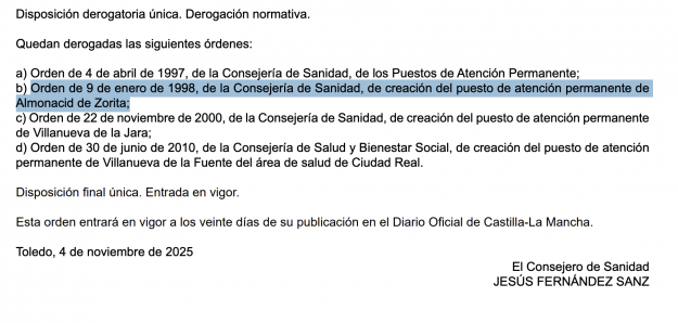 cierre punto atencion sanitaria almonacid de zorita
