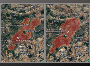 evolucion incendio la mierla lunes- martes