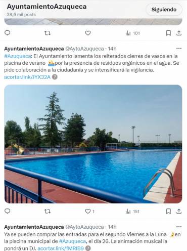 Piscina Azuqueca Twiter aguas piscina heces